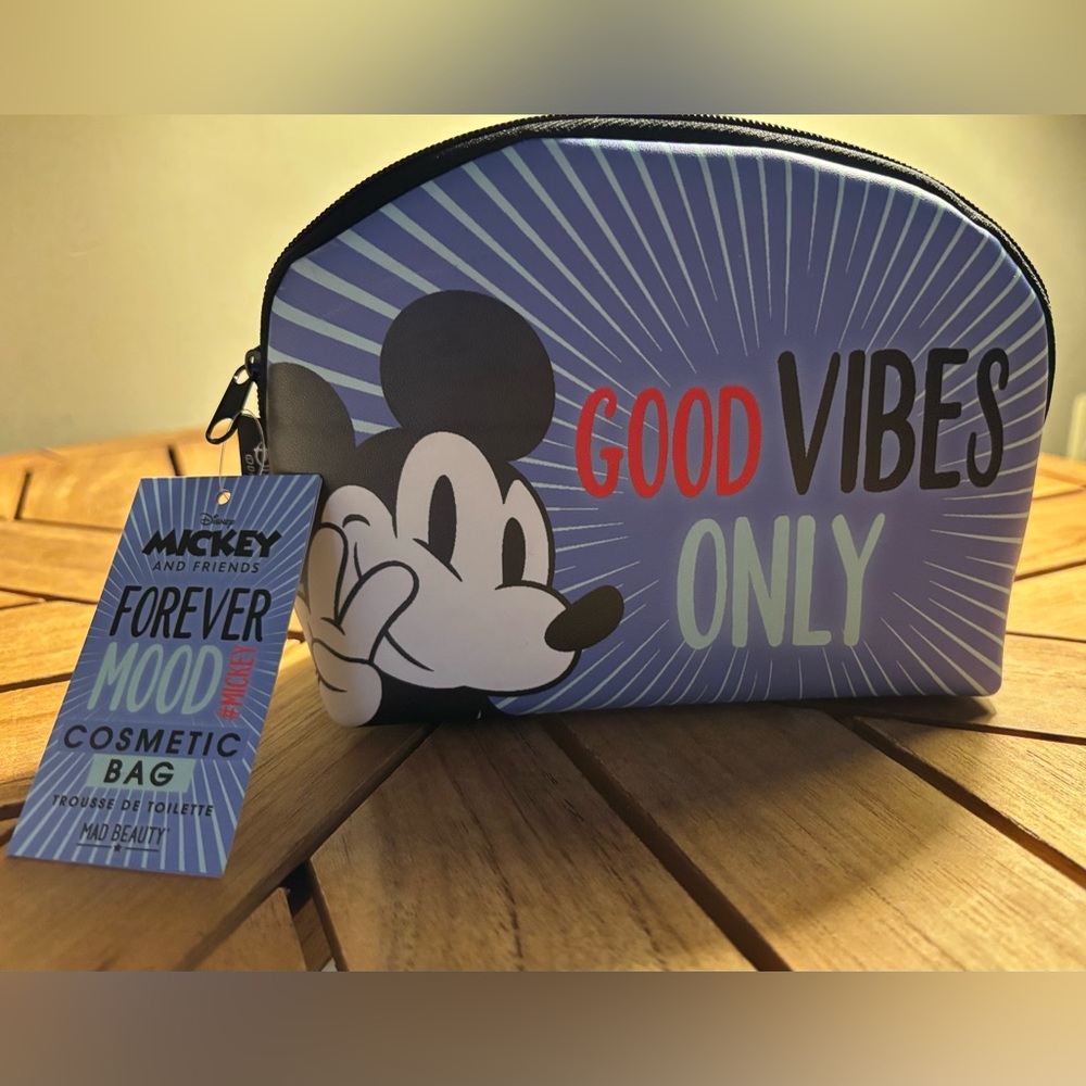 NWT Disney Mickey Mouse Cosmetic Bag Positive Vibes Only Forever Mood 6.5”x5”